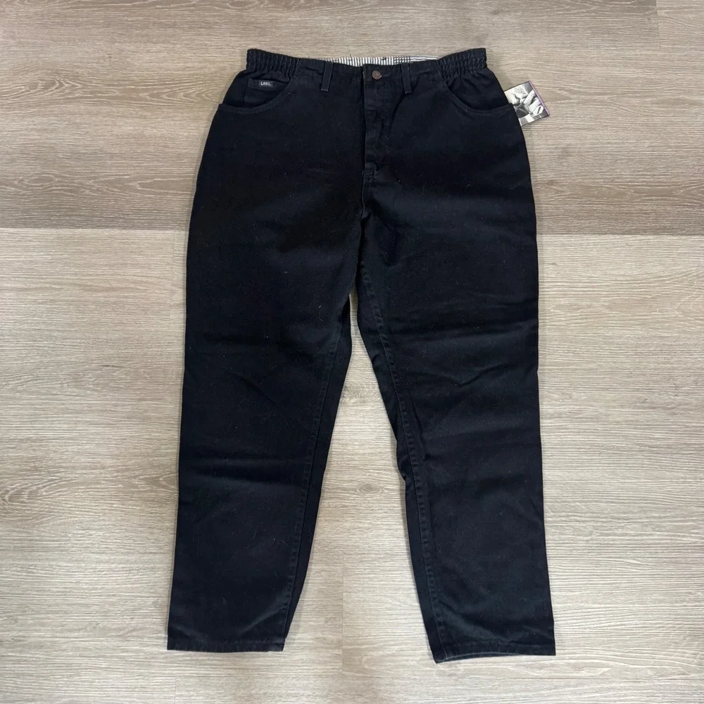 Vtg Lee Side Elastic Pants Womens 20W Petite Black Cotton High Rise Tapered NWT